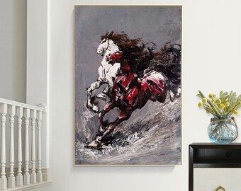 oversized wall art, large abstract wall art, large abstract painting on canvas, horse painting on canvas, textured wall art abstract EM12