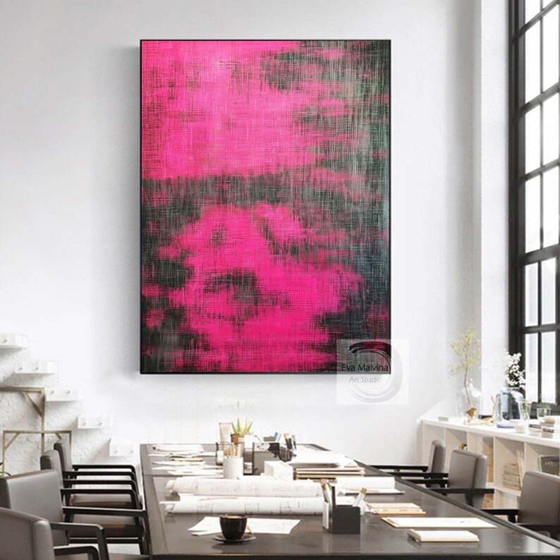Pintura de arte de pared rosa, arte abstracto rosa original, arte de lienzo grande, arte de pared abstracto original, arte contemporáneo, decoración de pared para sala de estar E28 imagen 5
