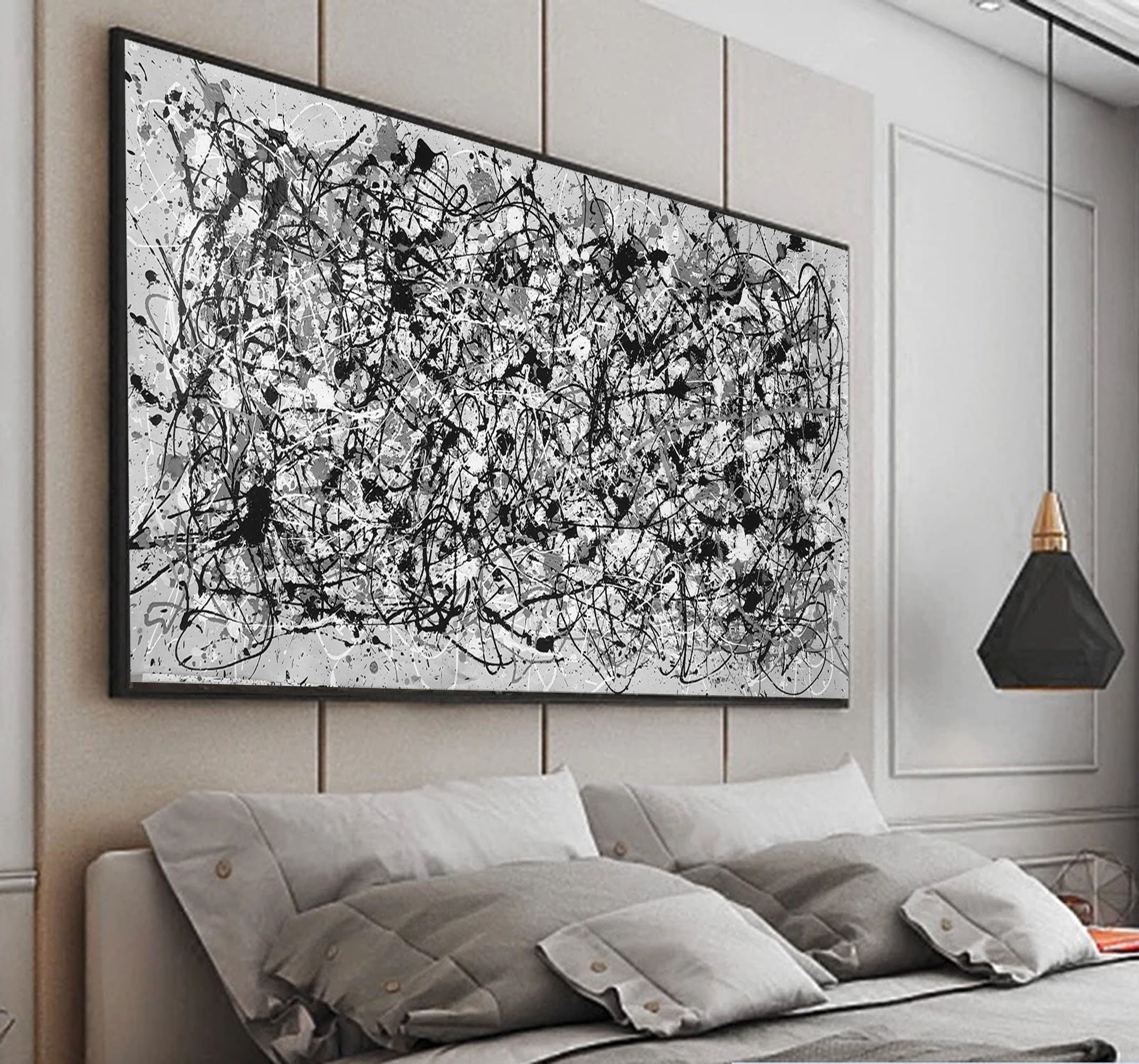 Abstract Painting Original Large, Black and White Wall Art on Canvas ...