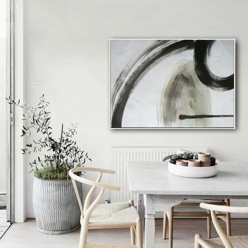 Original abstract canvas art black and white wall art Etsy