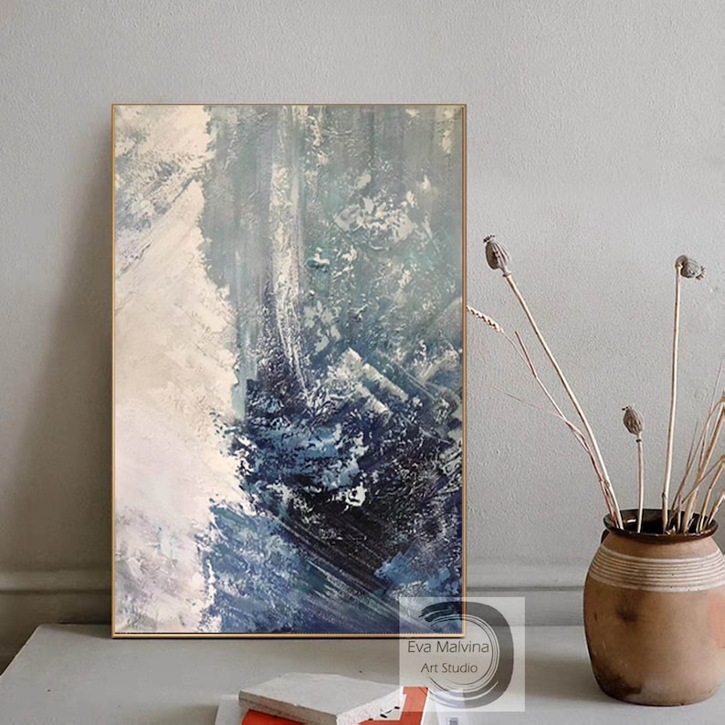 original oil painting on canvas, large abstract canvas art, blue painting, contemporary wall art painting, living room painting canvas EM10