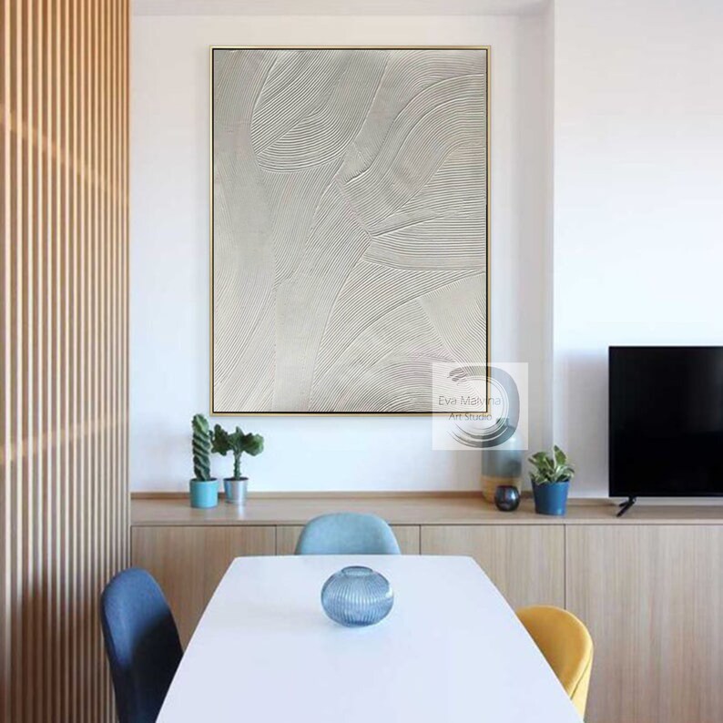 Large Abstract Canvas Art White Painting on Canvas 3D Etsy