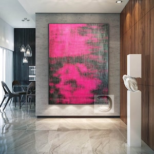 Pintura de arte de pared rosa, arte abstracto rosa original, arte de lienzo grande, arte de pared abstracto original, arte contemporáneo, decoración de pared para sala de estar E28 imagen 1