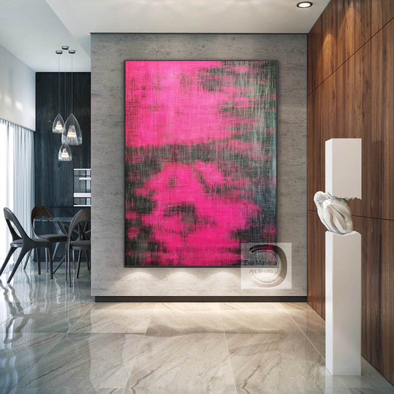 Pintura de arte de pared rosa, arte abstracto rosa original, arte de lienzo grande, arte de pared abstracto original, arte contemporáneo, decoración de pared para sala de estar E28 imagen 1