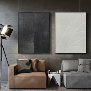 Set of 2 black and white painting 3d textured wall art Large Black White Painting Set Of 2 Large Oil Painting 2 set black and white art E27