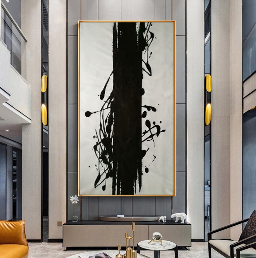 Large Abstract Painting Original, Black and White Painting on Canvas ...