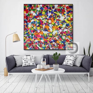 Vibrant Abstract Painting on Canvas Multicolored Painting Textured Wall Art Colorful Canvas Art Modern Palette Knife Wall Art EM36