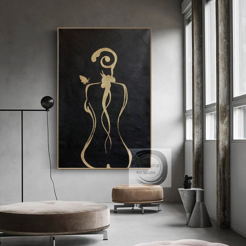 Large Canvas Wall Art Gold Painting on Canvas Original Etsy