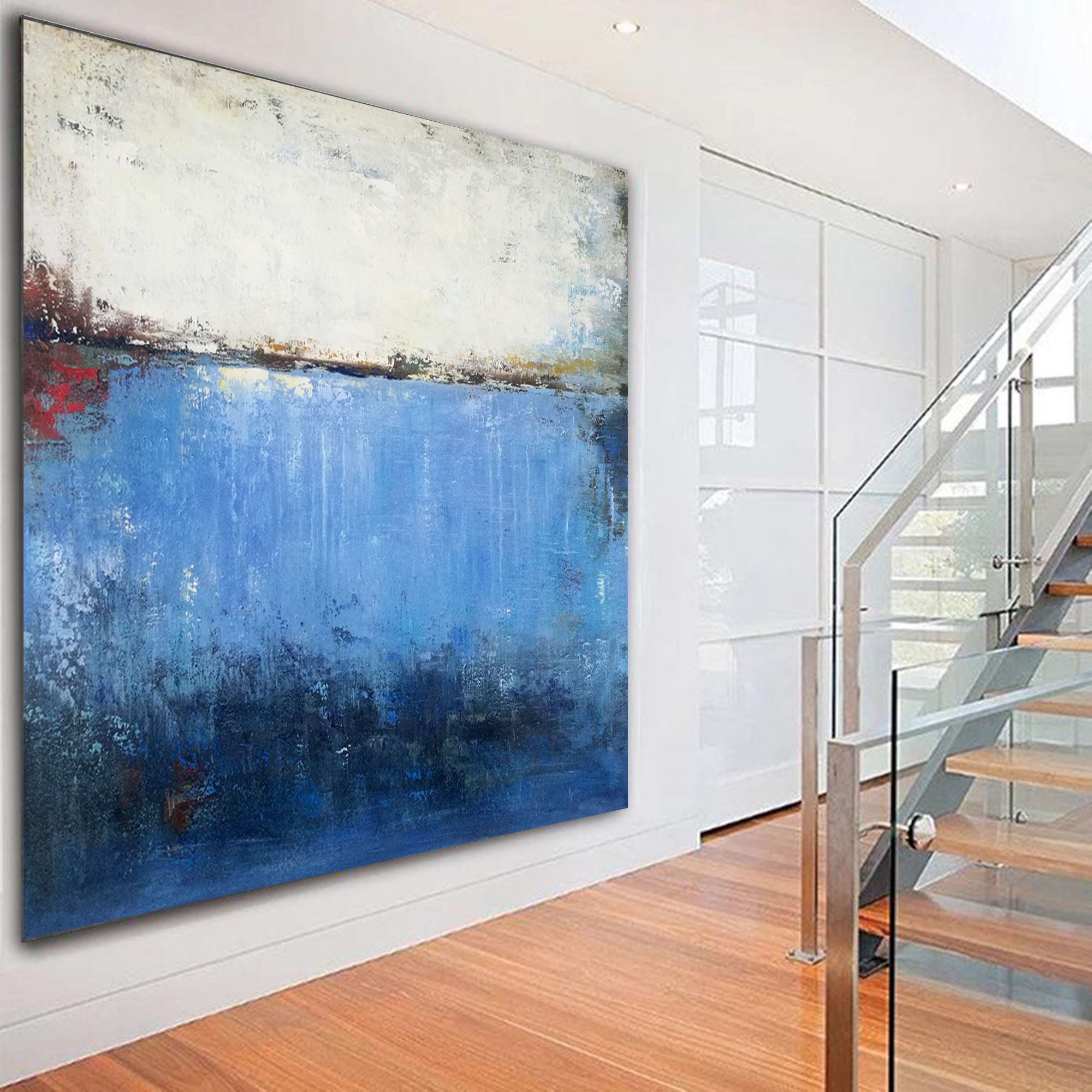 Blue Abstract Painting on Canvas, Large Canvas Art Abstract ...