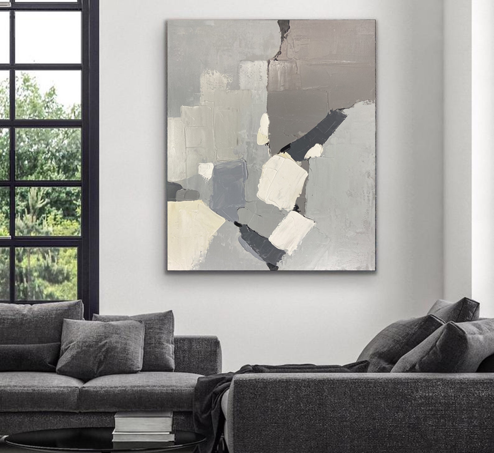 Large Canvas Wall Art 3D Textured Gray Painting Extra Large - Etsy