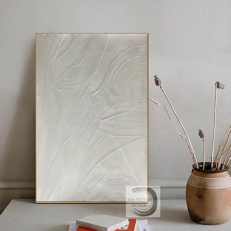 Large Abstract Canvas Art White Painting on Canvas 3D Etsy