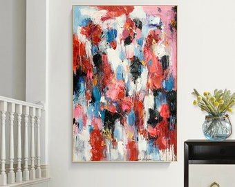große abstrakte Malerei original, rote Malerei abstrakt, extra große Wandkunst Leinwand, strukturierte Wandkunst Malerei, große Leinwand Kunst EM96