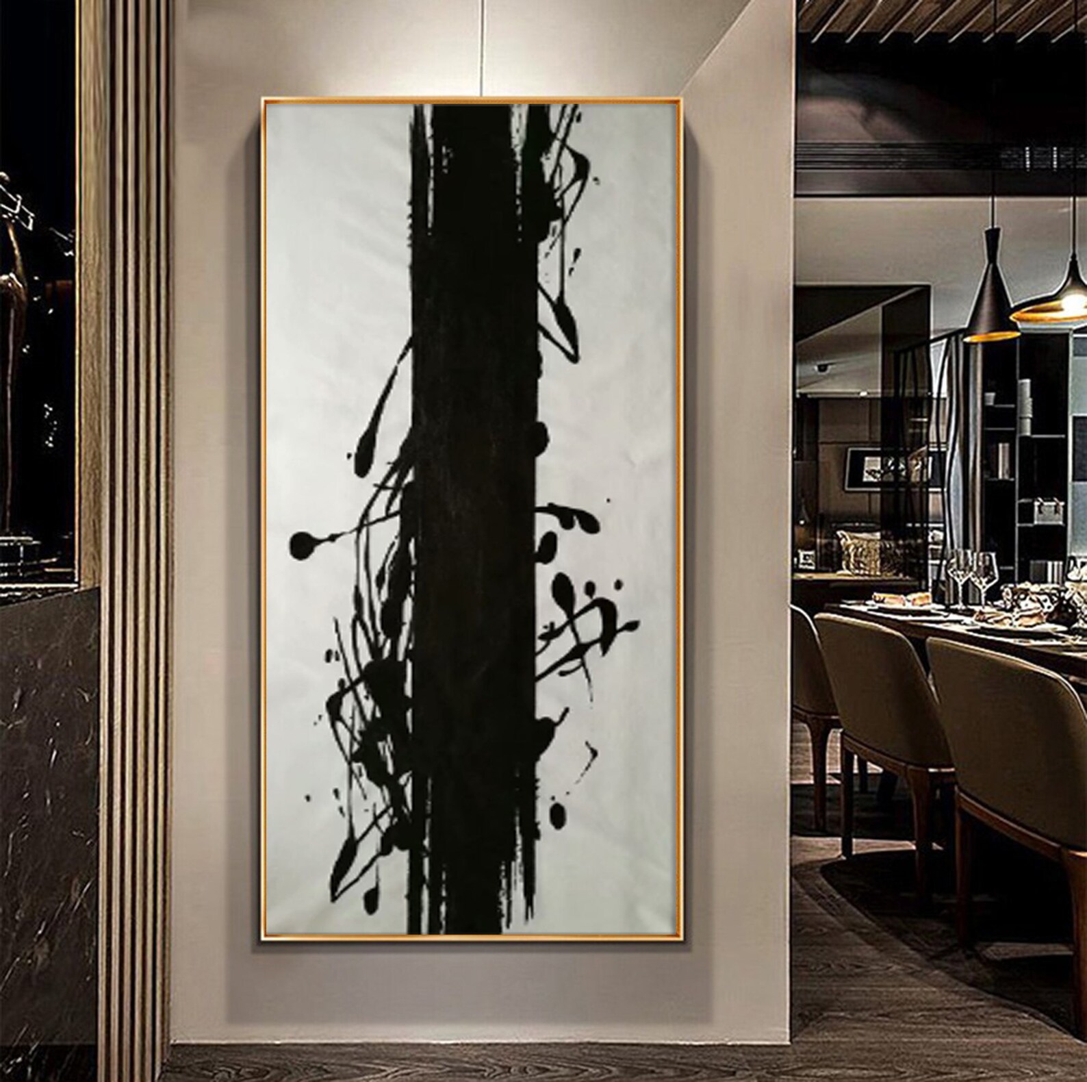 Large Abstract Painting Original, Black and White Painting on Canvas ...