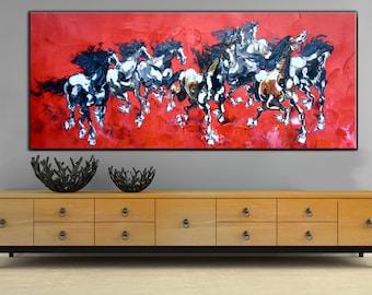 large acrylic painting, abstract wall art, extra large wall art abstract painting, horse painting, large canvas art, horse art decor EM460