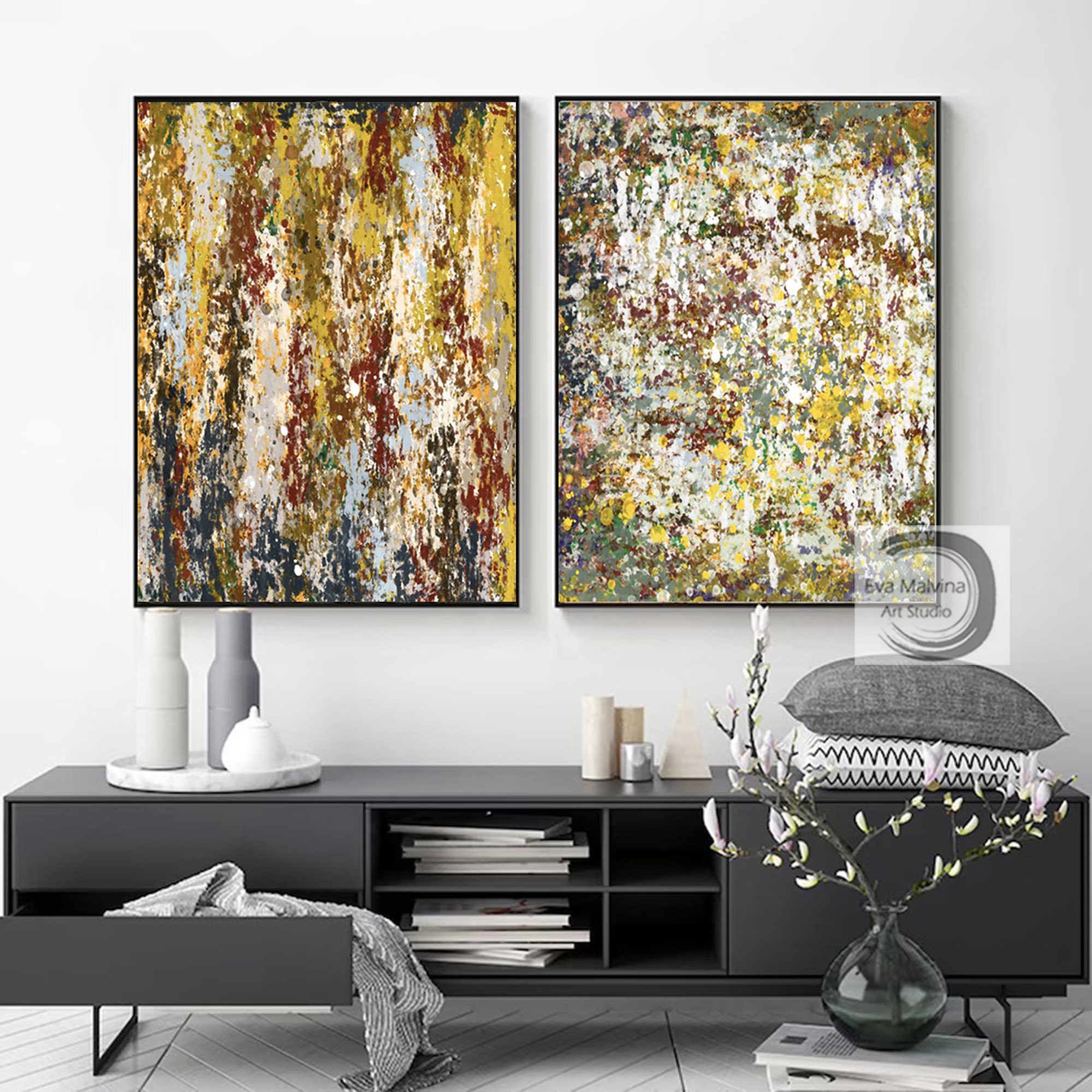 Set of 2 Painting, Large Canvas Wall Art, Original Canvas Painting