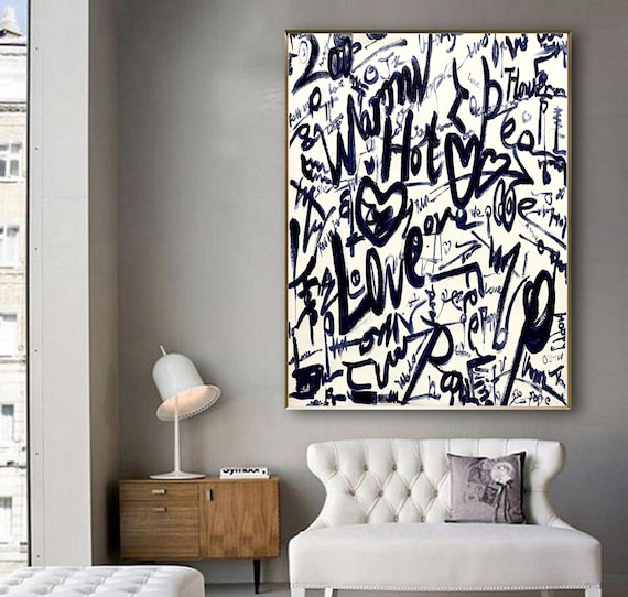 Handwritten Word Art - Chaotic Love Symbols - Textured Abstract Canvas Painting  - Original Handmade Piece W209