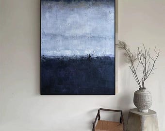 Original Textured Blue Painting on Canvas – Handmade Abstract Wall Art in Deep Blue for Living Room or Office Décor EM193