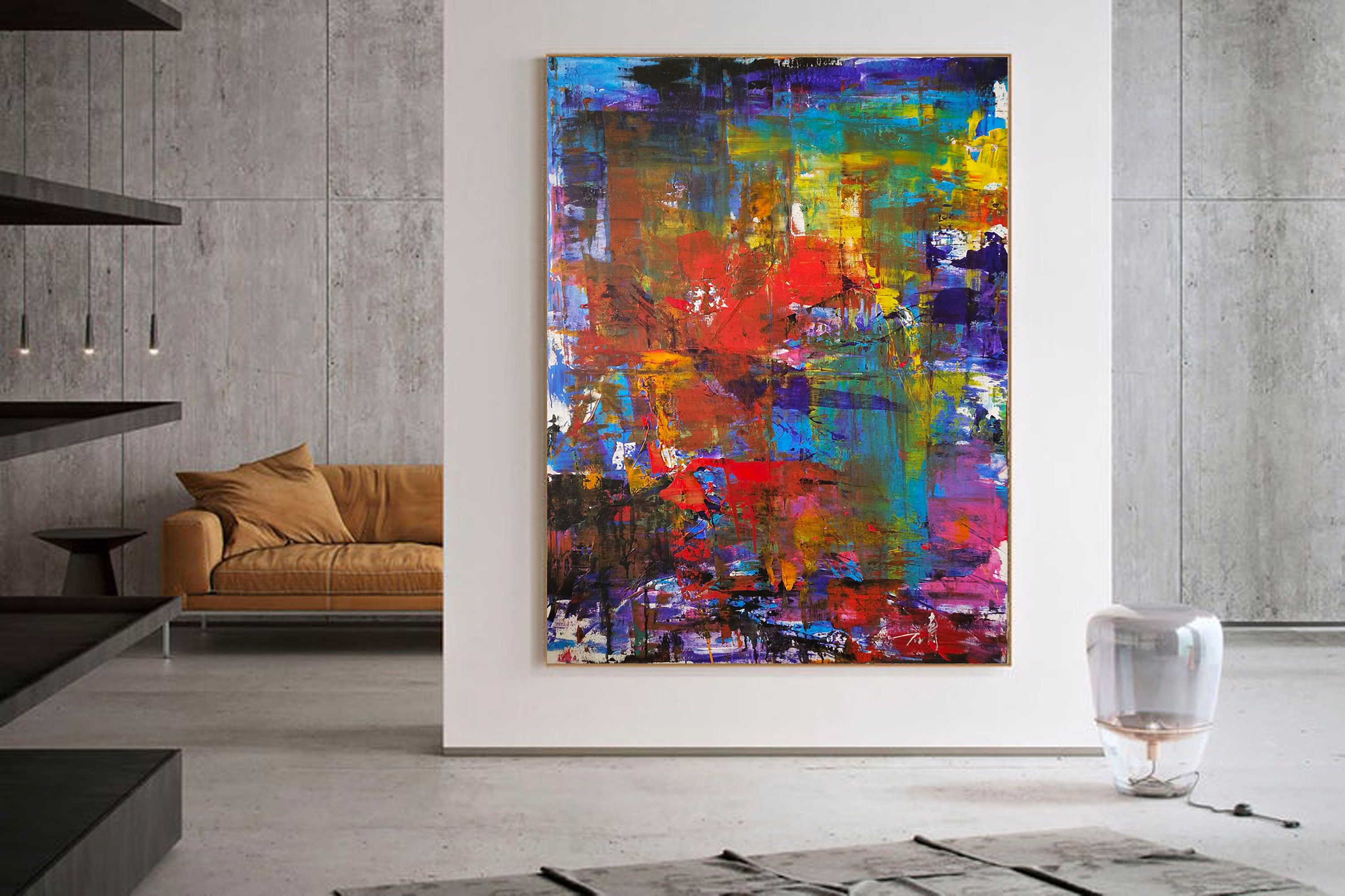 マルチカラーのテクスチャキャンバス絵画 - モダンなインテリアのため