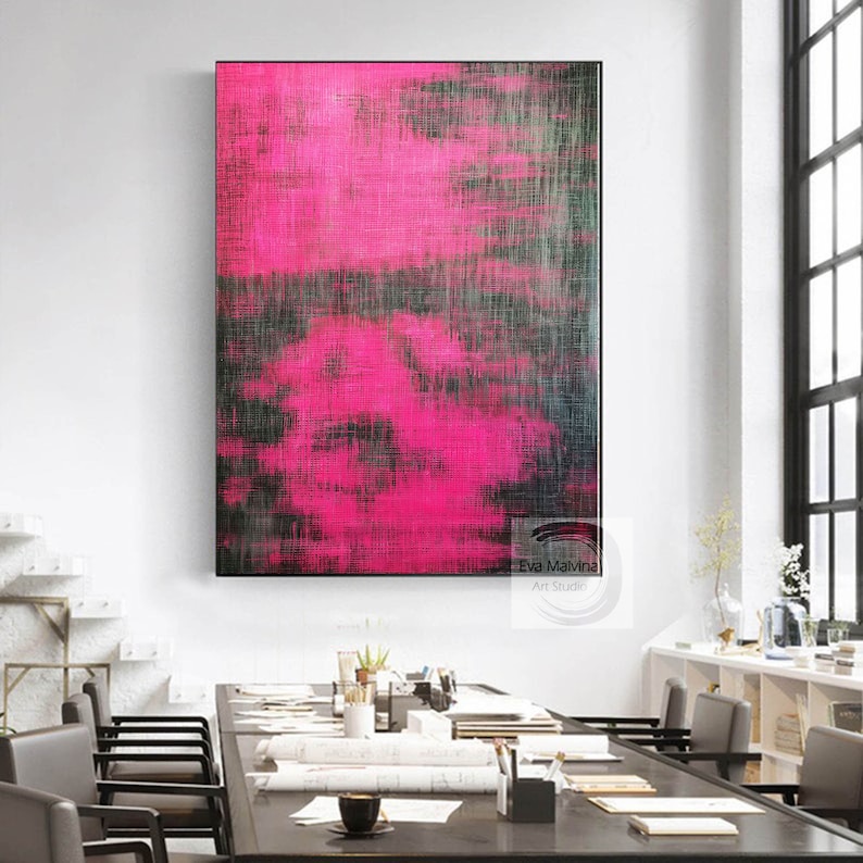 Pintura de arte de pared rosa, arte abstracto rosa original, arte de lienzo grande, arte de pared abstracto original, arte contemporáneo, decoración de pared para sala de estar E28 imagen 9