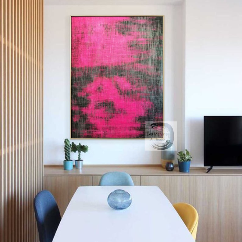 Pintura de arte de pared rosa, arte abstracto rosa original, arte de lienzo grande, arte de pared abstracto original, arte contemporáneo, decoración de pared para sala de estar E28 imagen 2
