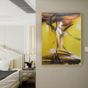 original abstract wall art, abstract acrylic painting on canvas, yellow abstract painting, oversized canvas wall art, office painting E4