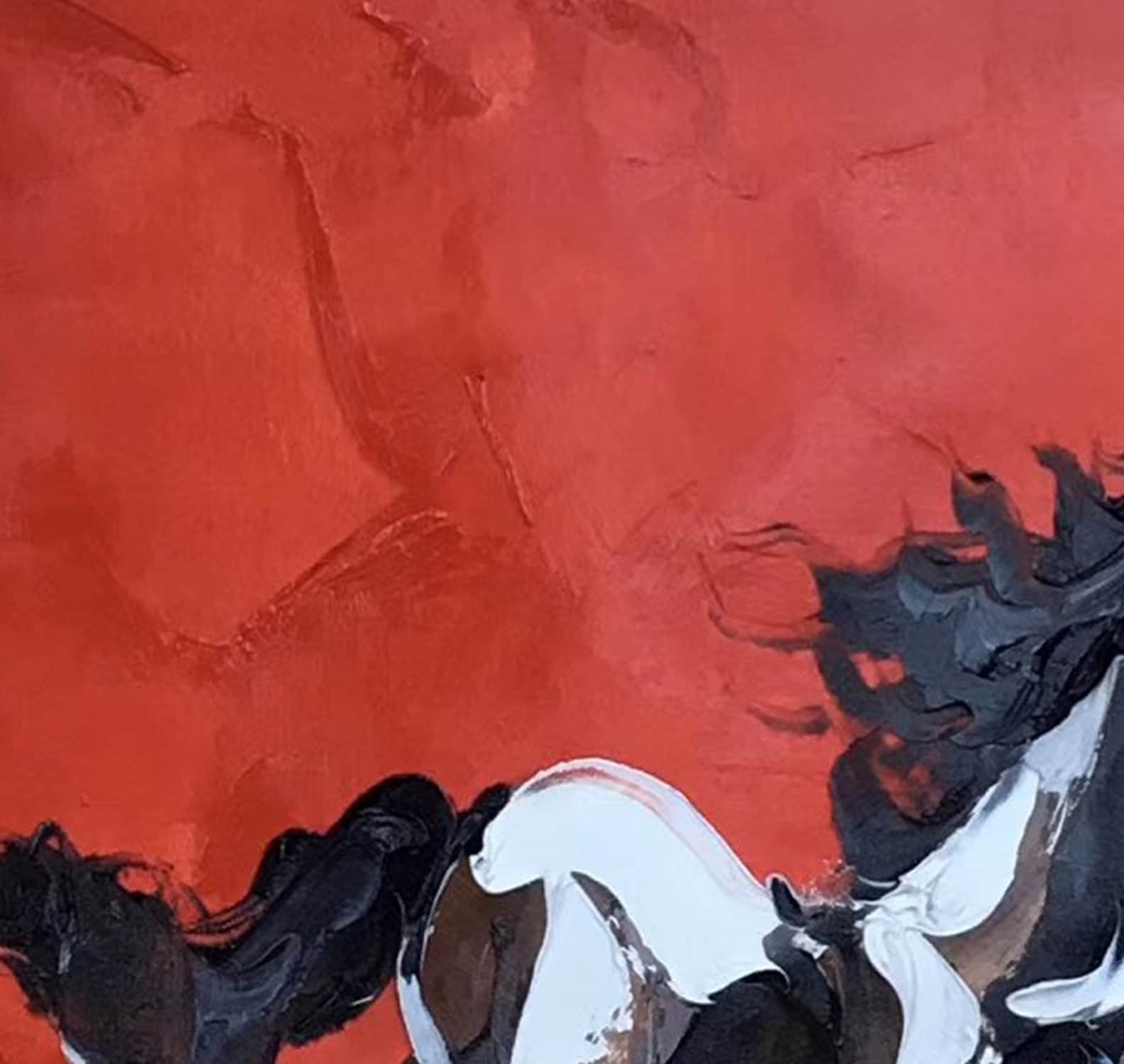 キャンバスに描かれた大きな抽象画、キャンバスに描かれた馬の壁アート