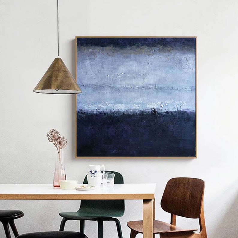 Dark Blue Painting on Canvas Extra Large Wall Art Abstract Etsy