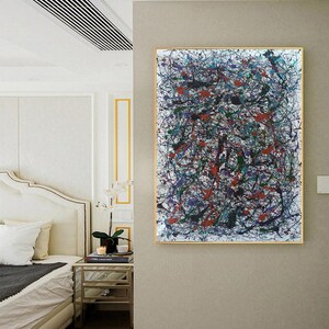 large abstract canvas art, Jackson Pollock style painting, dark red abstract painting on canvas, splatter painting, contemporary art EM234