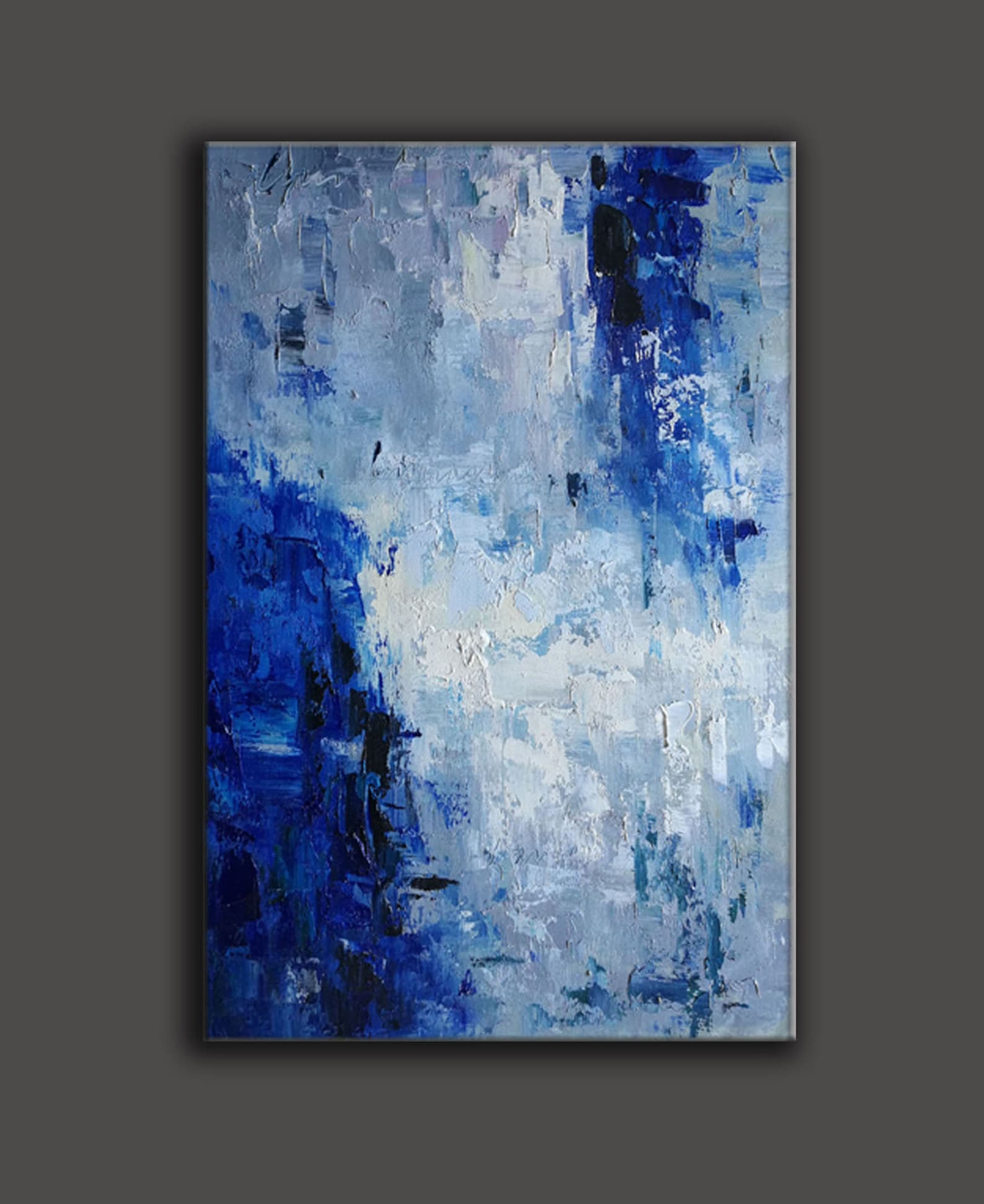 Large Abstract Canvas Art Blue Painting on Canvas Modern Etsy