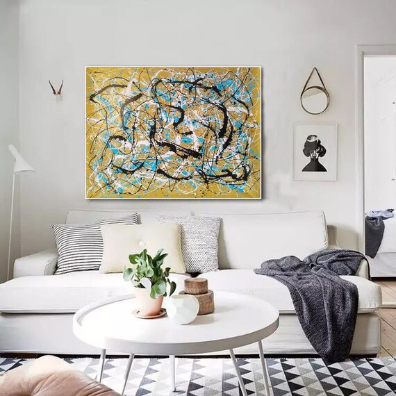 CGXART Quadro Astratto Moderno Blu E Giallo – Tela 50,8x101,6 Cm, Pronta Da Appendere - 3