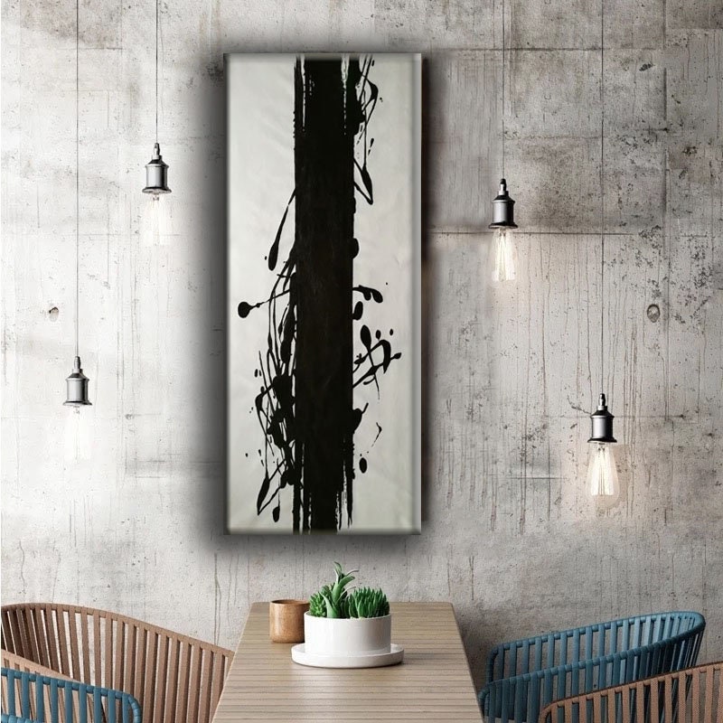 Large Abstract Painting Original, Black and White Painting on Canvas ...