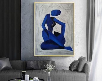 original abstract paintings on canvas, extra large wall art canvas, navy blue painting, abstract wall art, contemporary wall art EM471