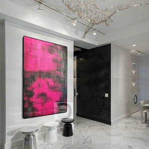 Pintura de arte de pared rosa, arte abstracto rosa original, arte de lienzo grande, arte de pared abstracto original, arte contemporáneo, decoración de pared para sala de estar E28 imagen 7