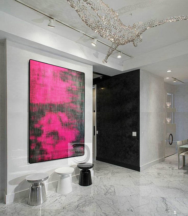 Pintura de arte de pared rosa, arte abstracto rosa original, arte de lienzo grande, arte de pared abstracto original, arte contemporáneo, decoración de pared para sala de estar E28 imagen 7