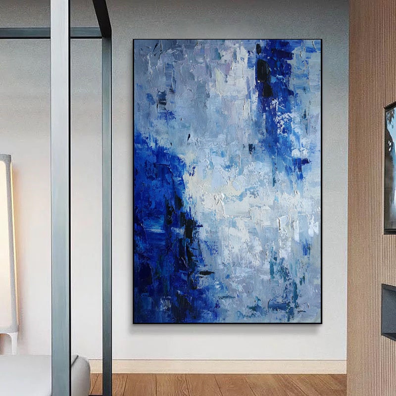 Large Abstract Canvas Art, Blue Painting on Canvas, Modern Abstract Art ...