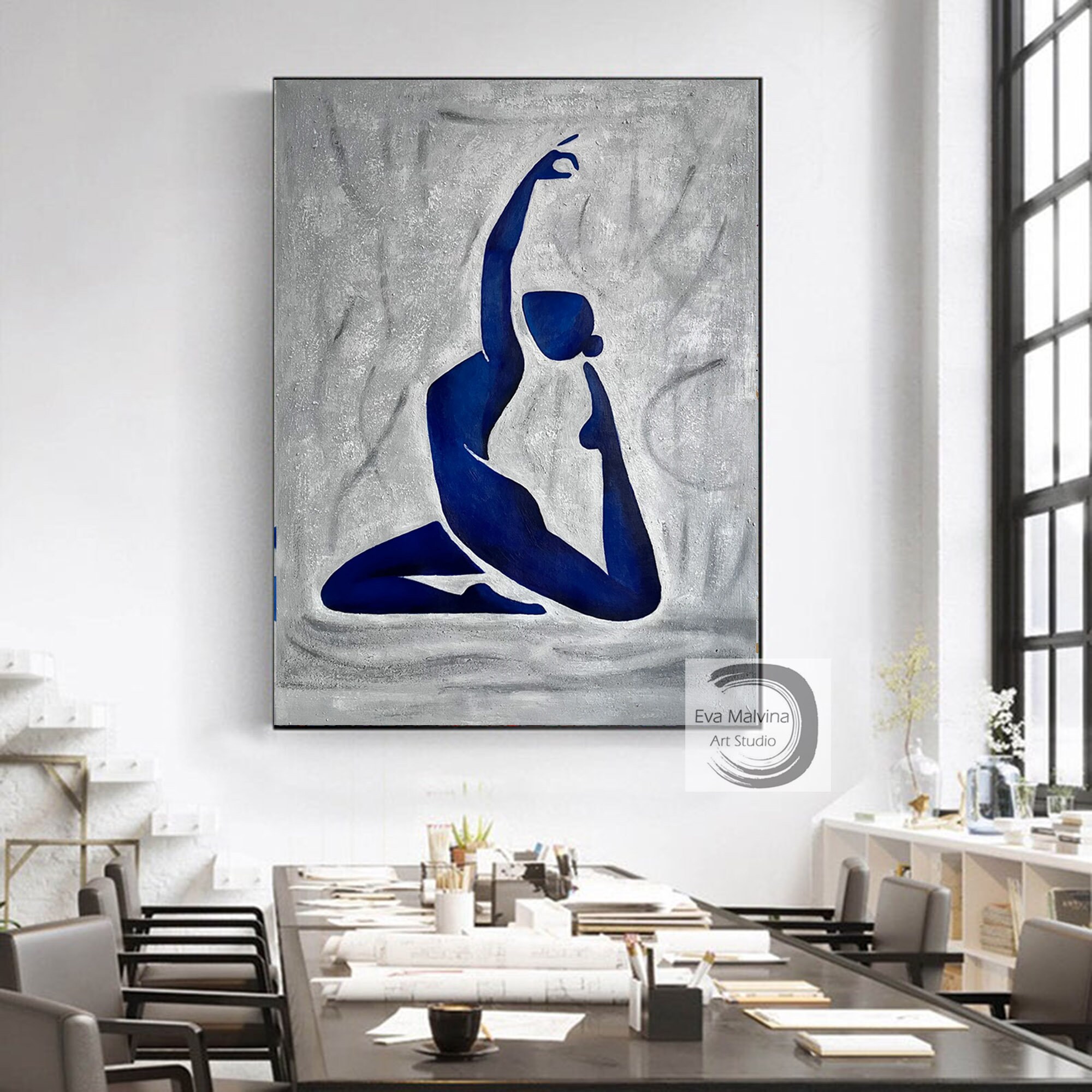 Yoga Wall Art Original Art Painting Yoga Pose Painting on Canvas Large ...