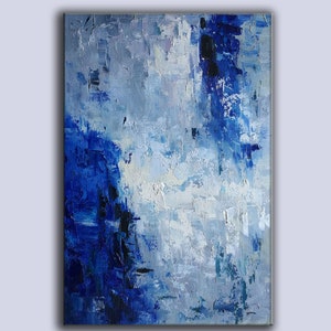 Large Abstract Canvas Art, Blue Painting on Canvas, Modern Abstract Art ...
