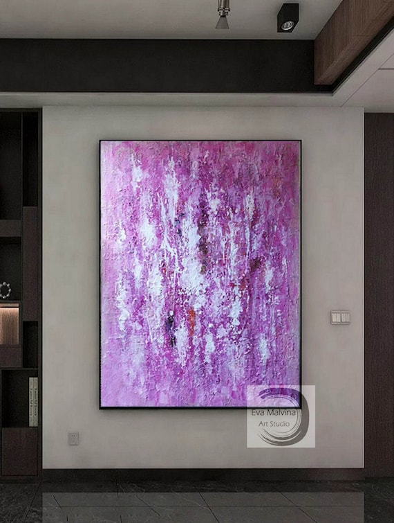Extra Large Abstract Art, Purple Painting on Canvas, Modern