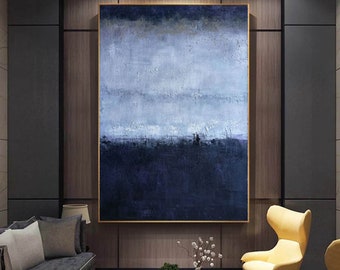 very blue art blue texture wall art large wall art oversize blue modern art painting vertical on canvas living room art work for walls EM193