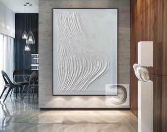 White Minimalist Textured Artwork – Contemporary Abstract Wall Deco Art E124