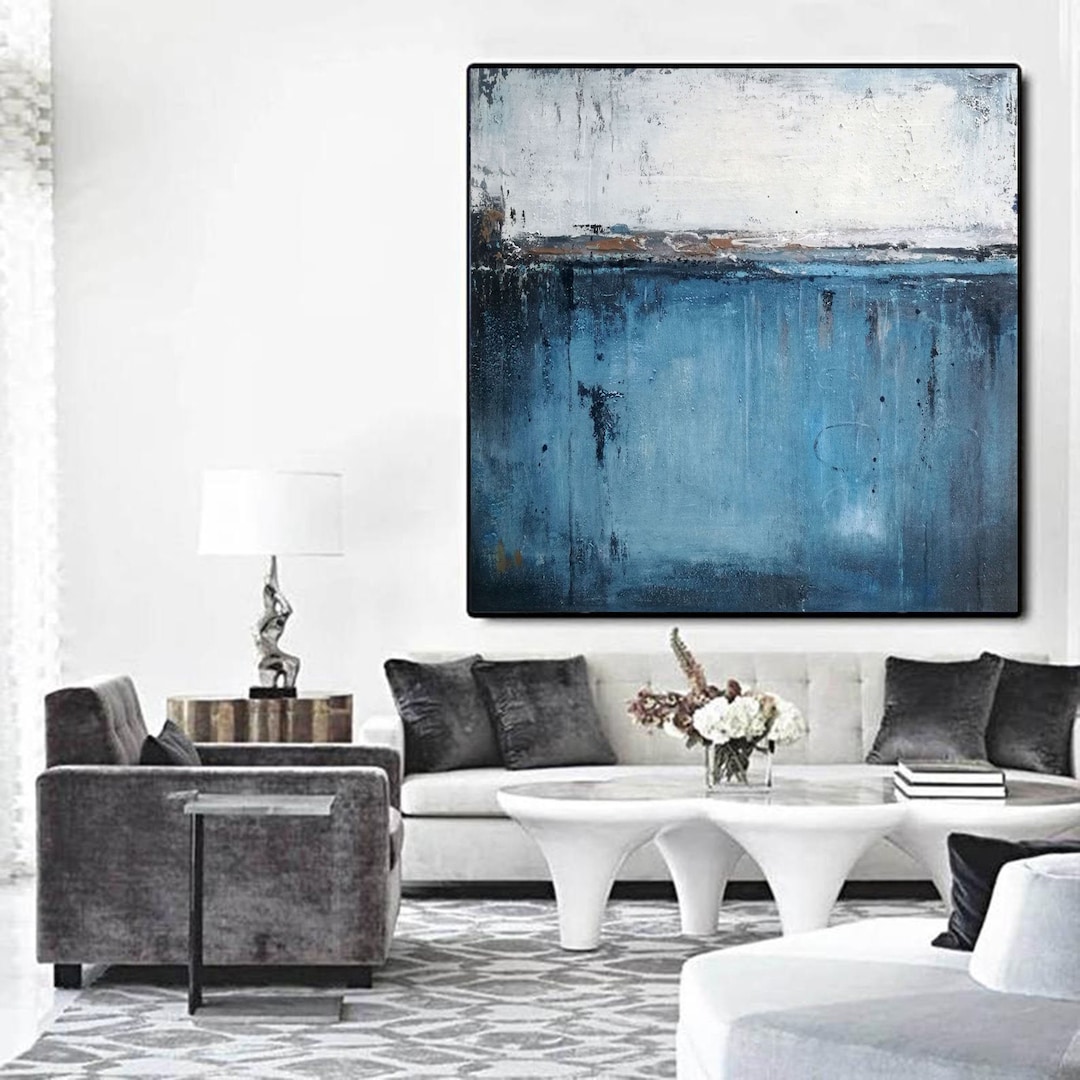 Original Abstract Oil Painting, Blue Painting on Canvas, Extra Large ...