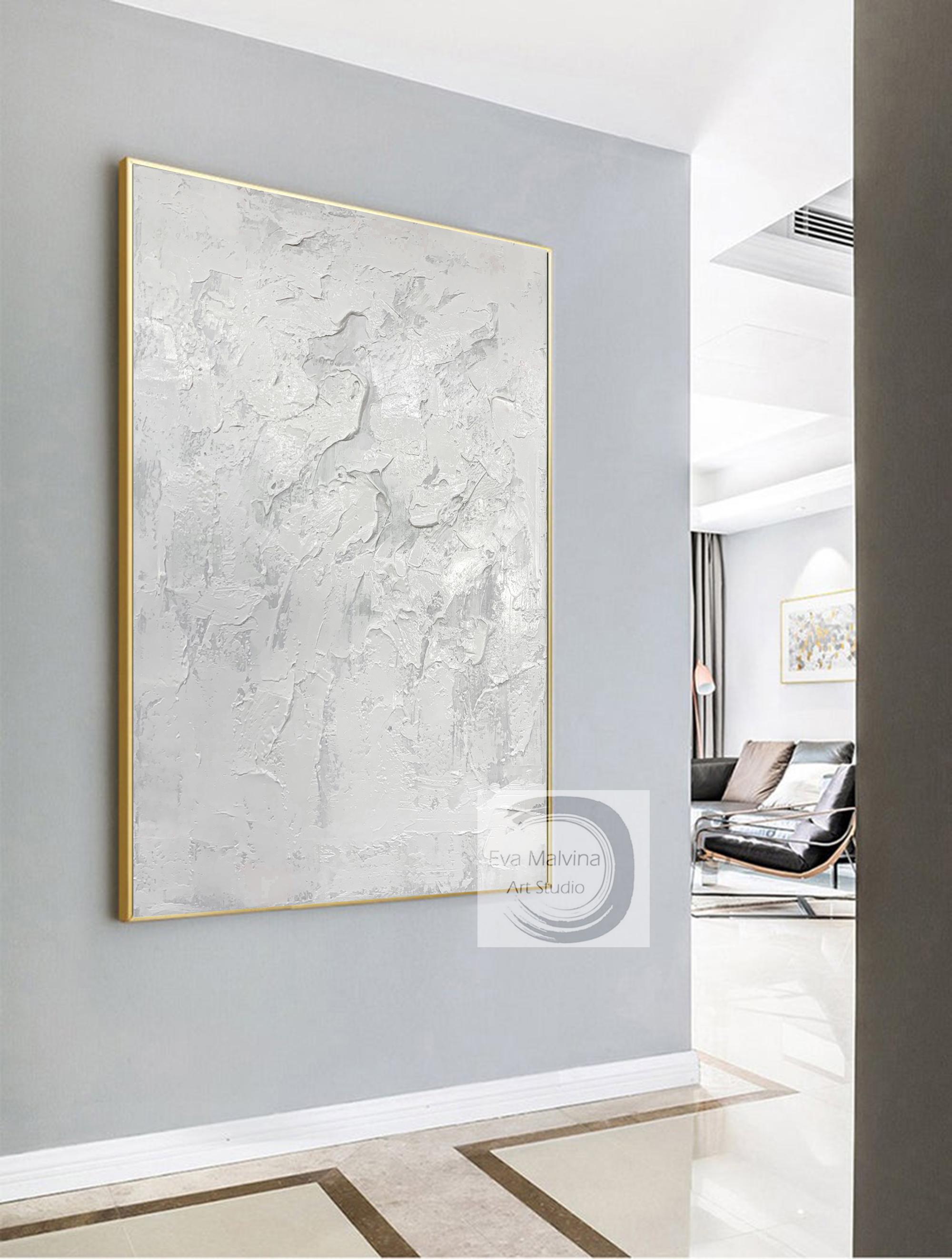 オリジナルホワイトテクスチャ抽象画 - 彫刻的な表面を持つ