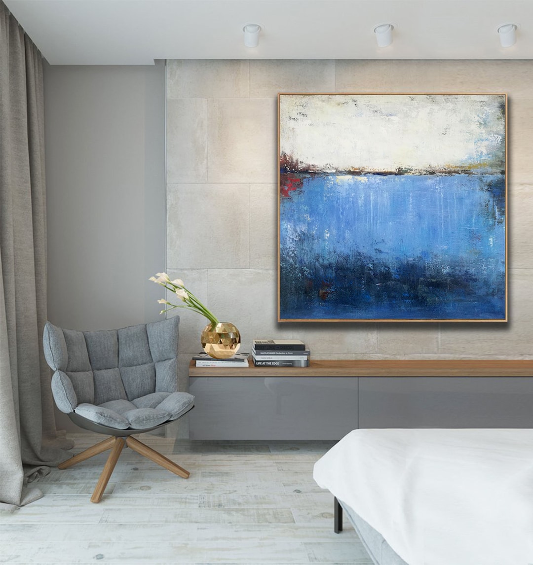 Blue Abstract Painting on Canvas, Large Canvas Art Abstract ...