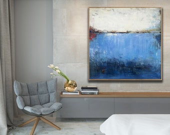 blue abstract painting on canvas, large canvas art abstract, contemporary wall art, large abstract painting, abstract acrylic painting EM990