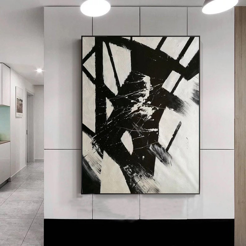 Black and white abstract art oversized wall art modern | Etsy