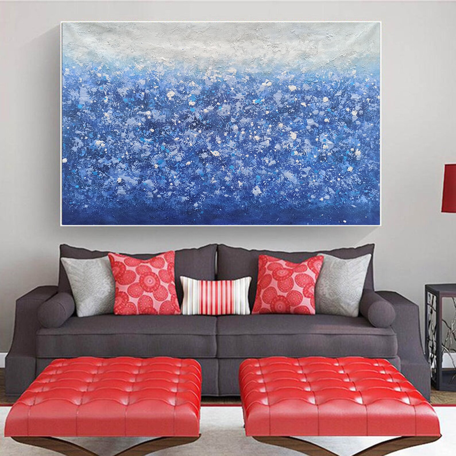 Large Canvas Wall Art Blue Abstract Painting Original Large Etsy