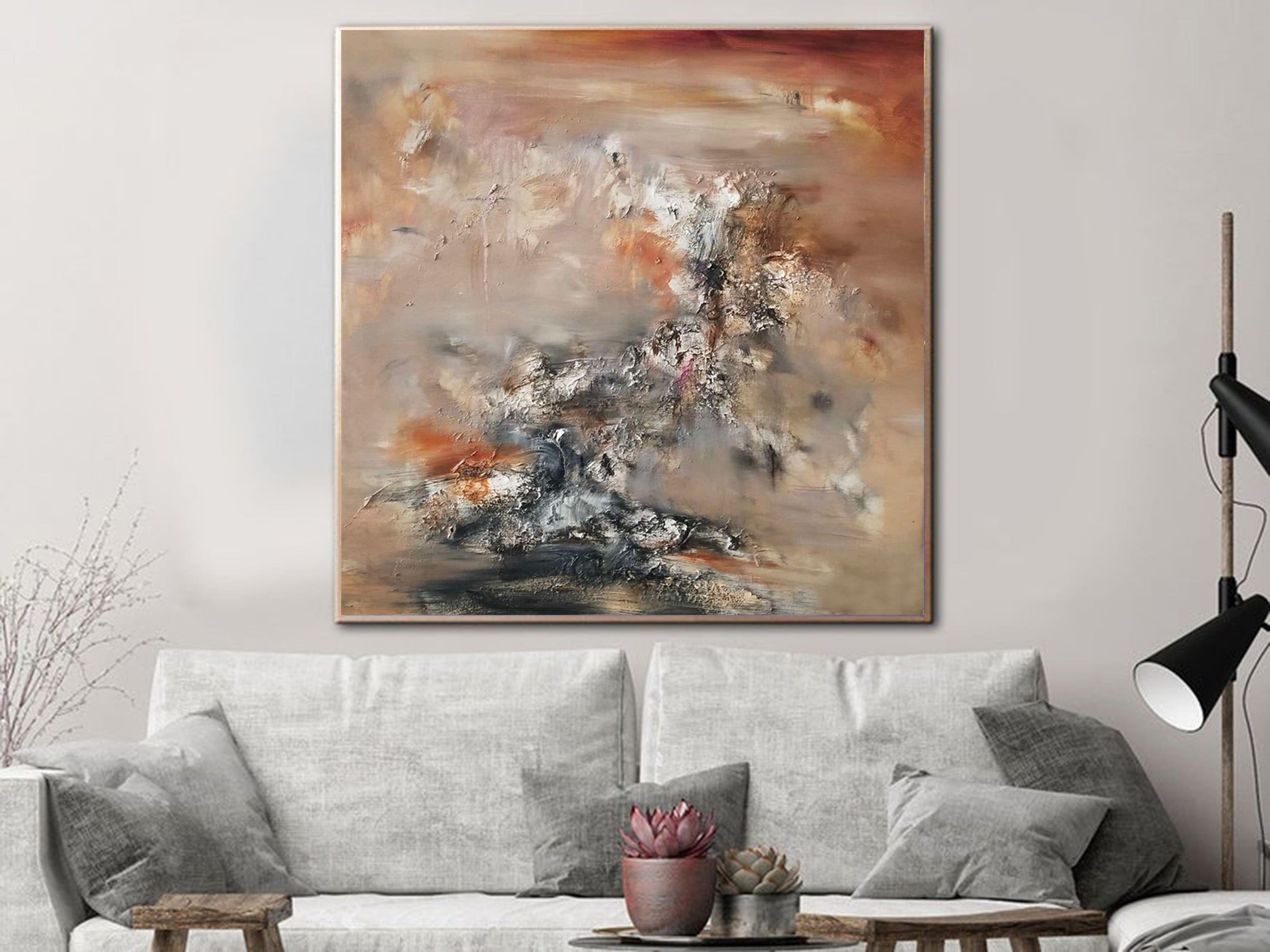 キャンバスに描かれたオリジナルの油絵、特大の抽象画、テクスチャの