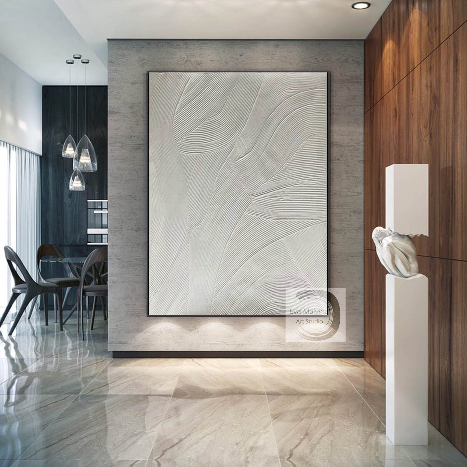 Large Abstract Canvas Art White Painting on Canvas 3D Etsy