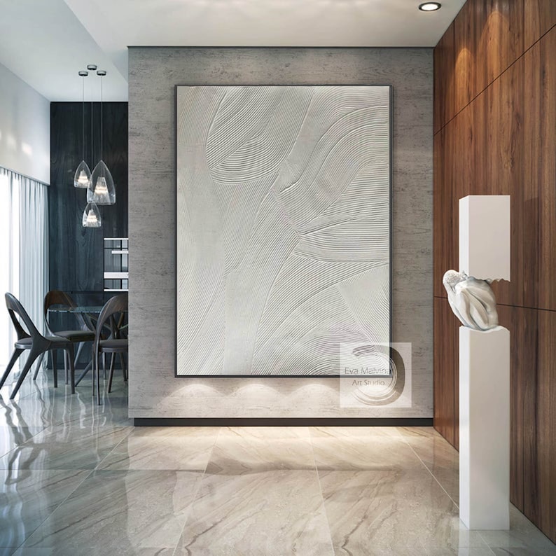 Large Abstract Canvas Art White Painting on Canvas 3D Etsy