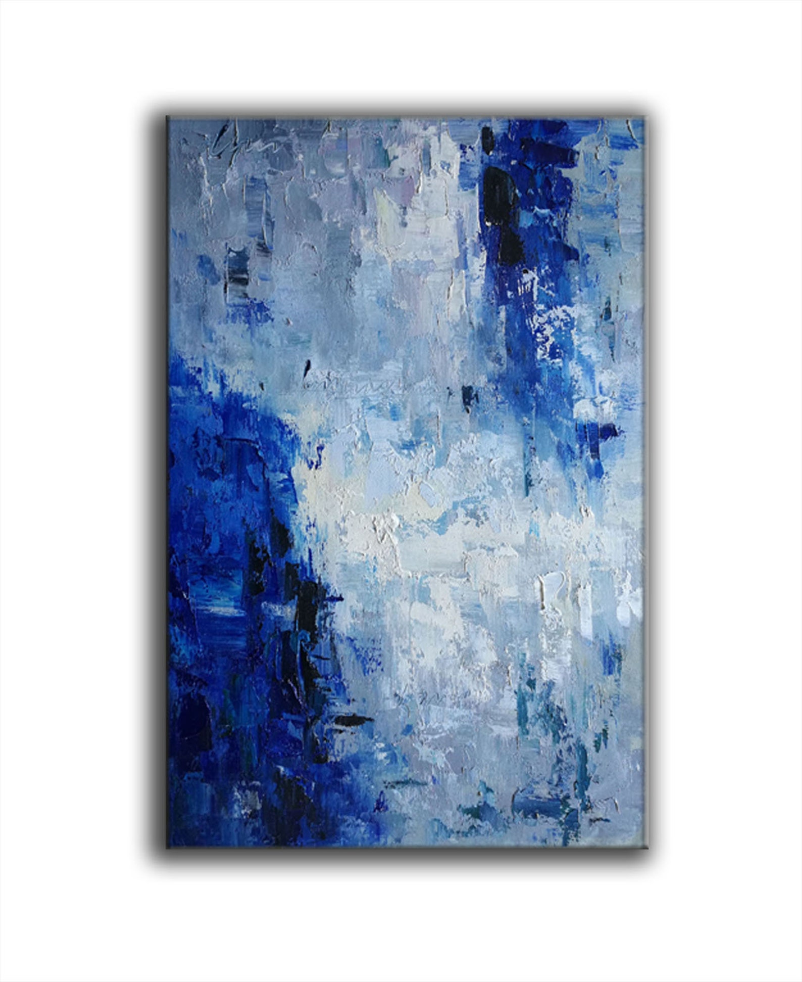 Large Abstract Canvas Art Blue Painting on Canvas Modern Etsy